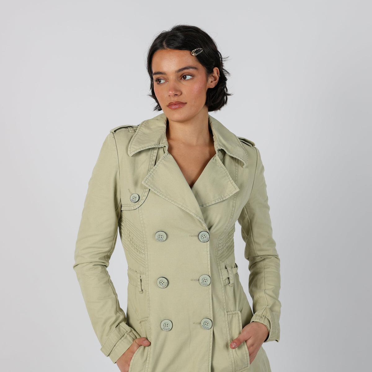Beige Y2K Guess Trench Coat (S)