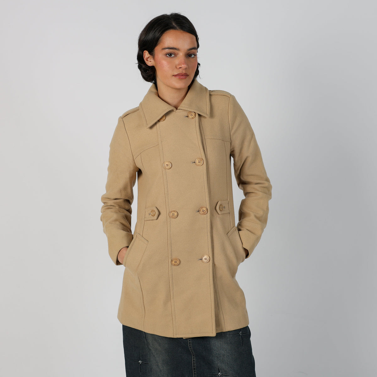Tan Y2K Sisley Trench Coat (S)