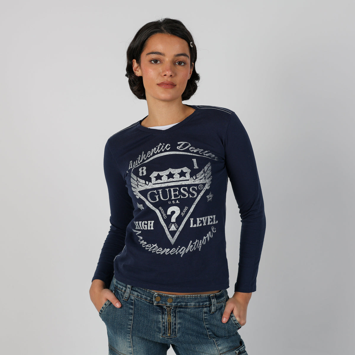 Blue Y2K Guess Long Sleeve Top (S)