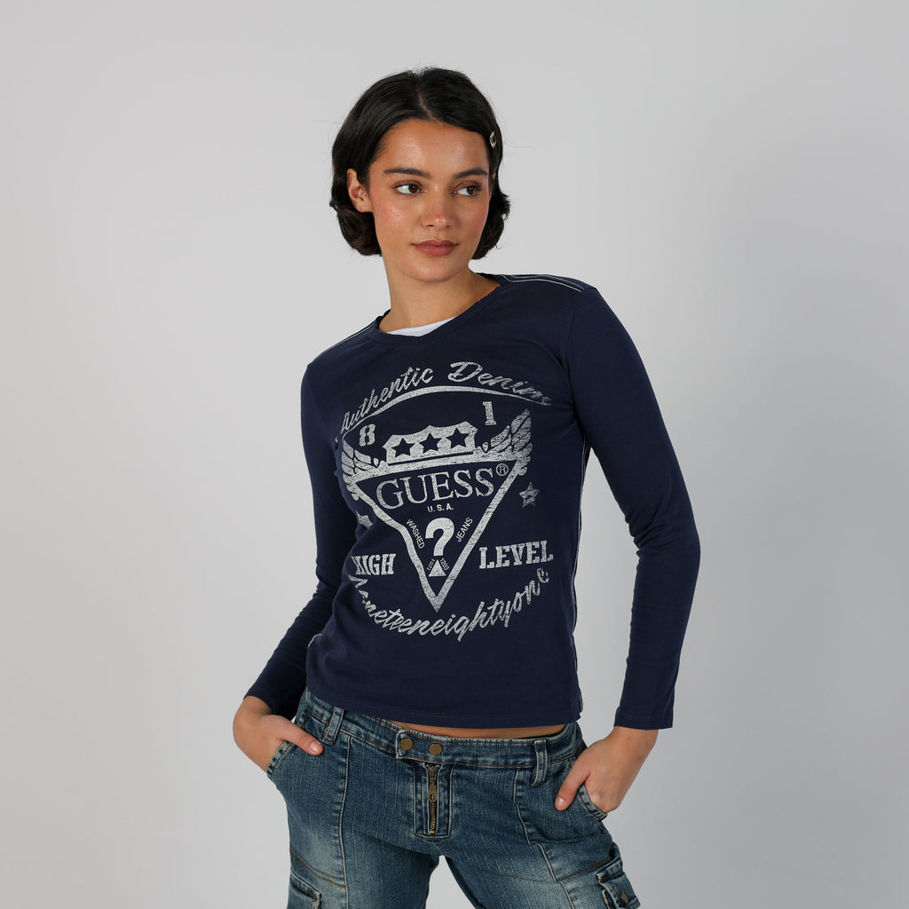 Blue Y2K Guess Long Sleeve Top (S)