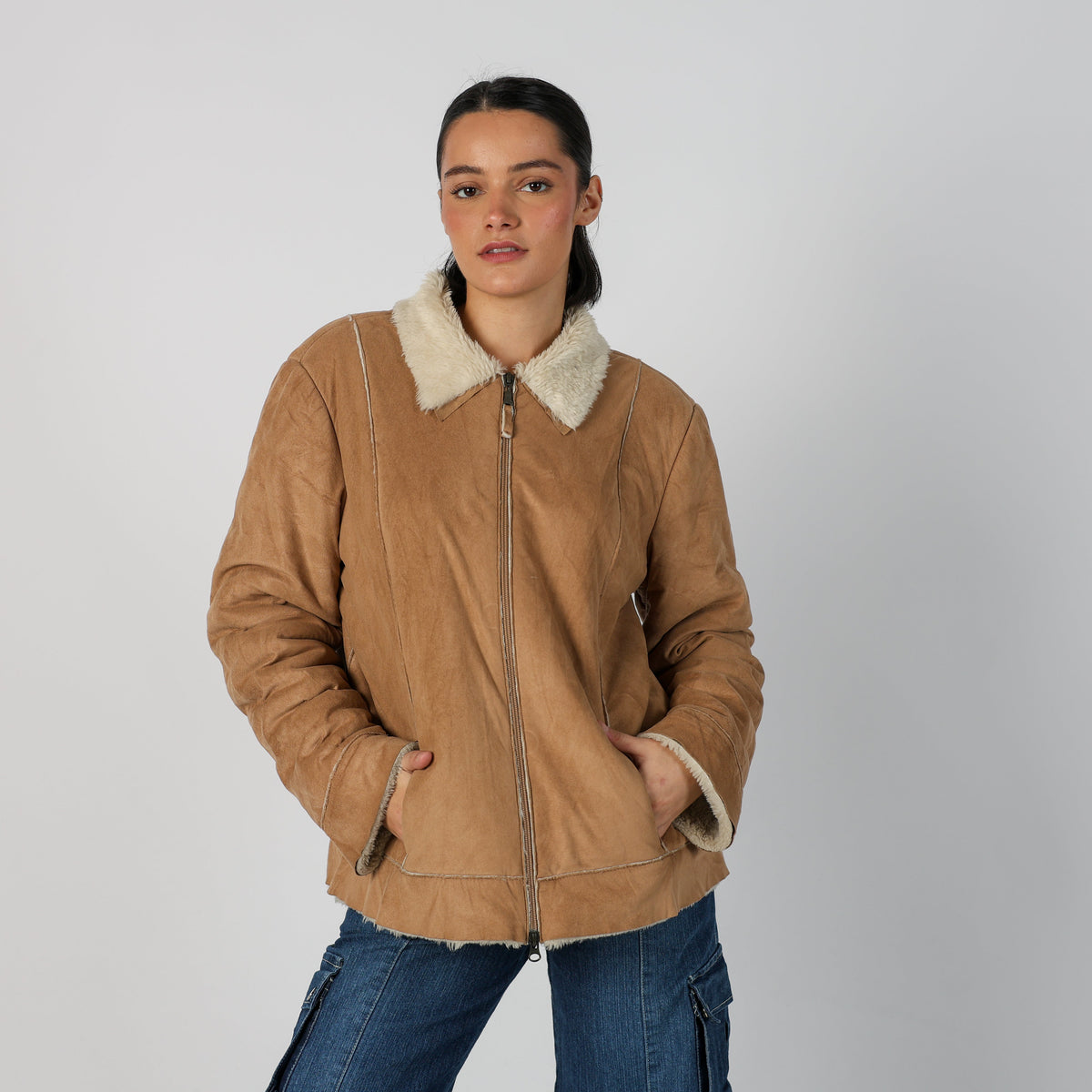 Tan Y2K Shearling Coat (L)