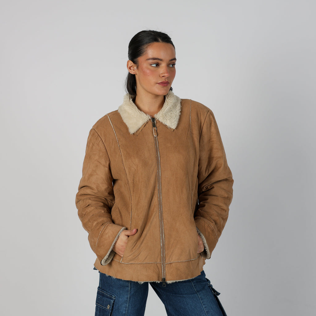 Tan Y2K Shearling Coat (L)