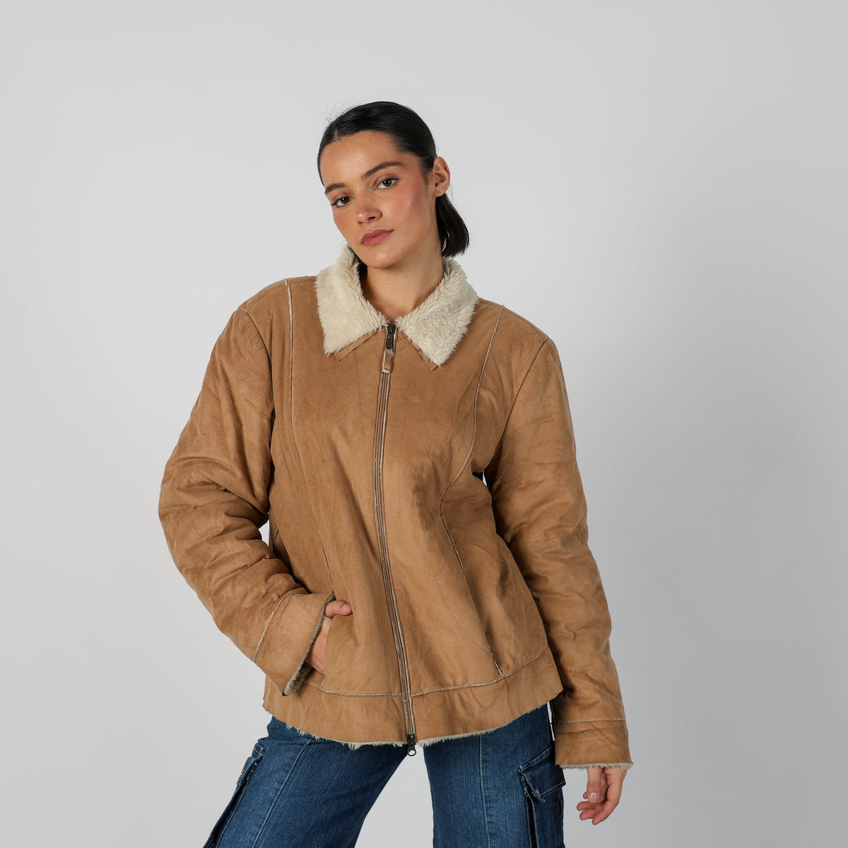 Tan Y2K Shearling Coat (L)