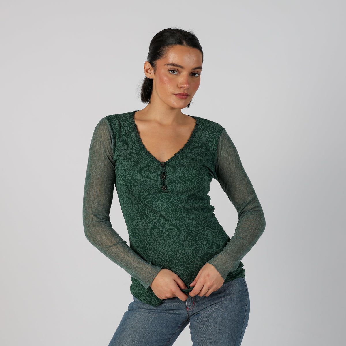 Dark Green Y2K Shake Long Sleeve Top (S)