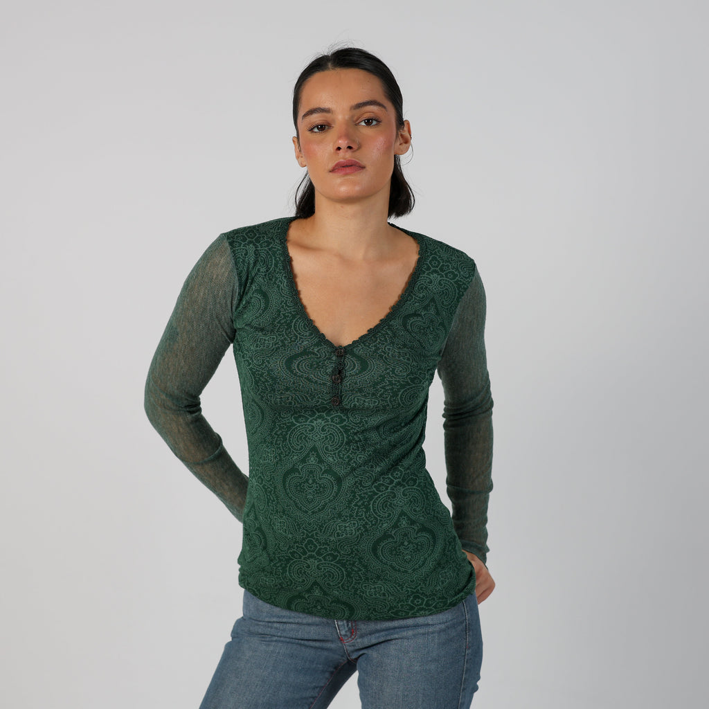 Dark Green Y2K Shake Long Sleeve Top (S)