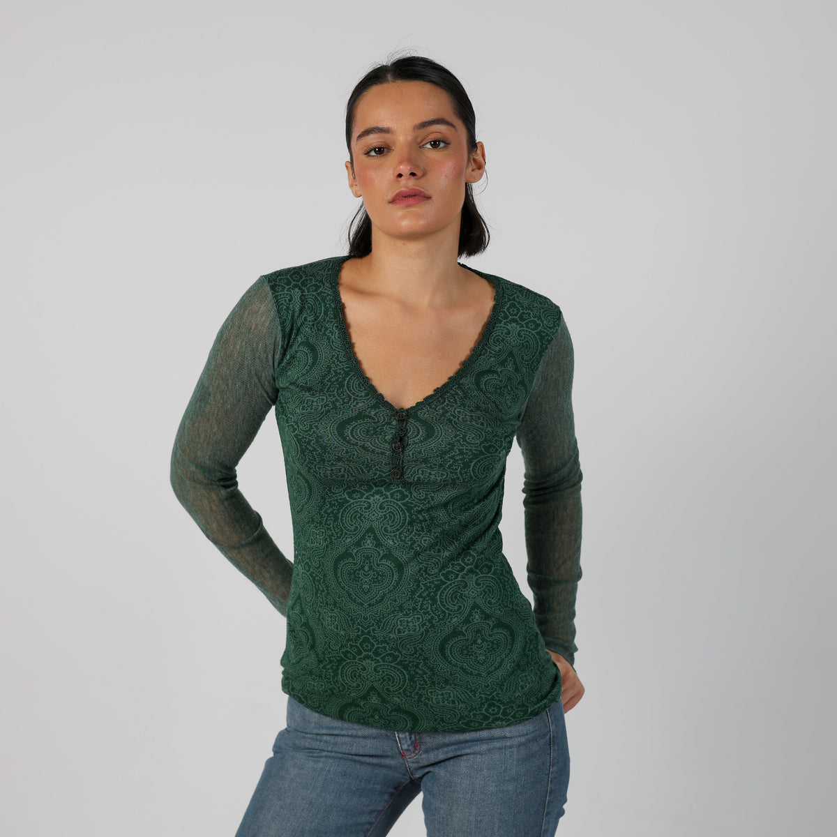 Dark Green Y2K Shake Long Sleeve Top (S)