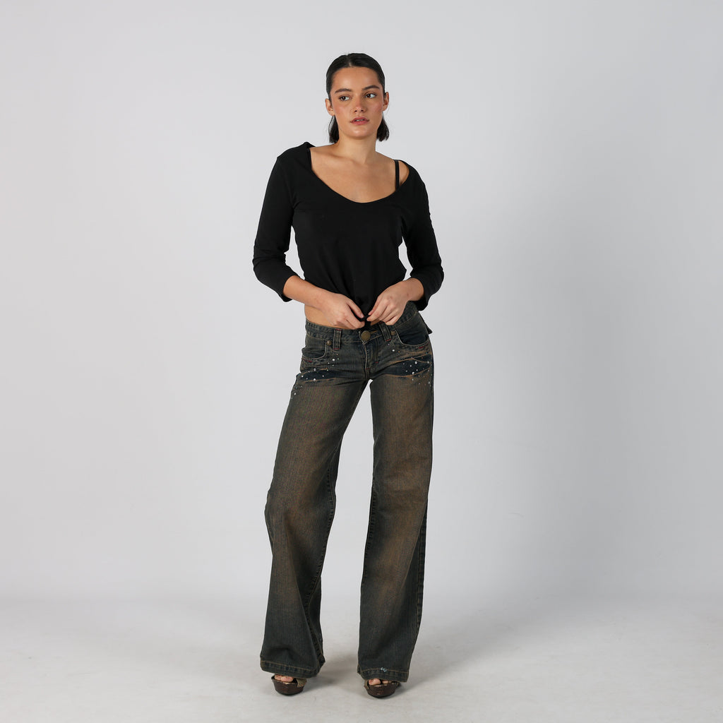 Blue Y2K Straight Jeans Brown wash (XS)