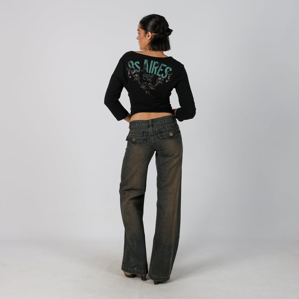 Blue Y2K Straight Jeans Brown wash (XS)