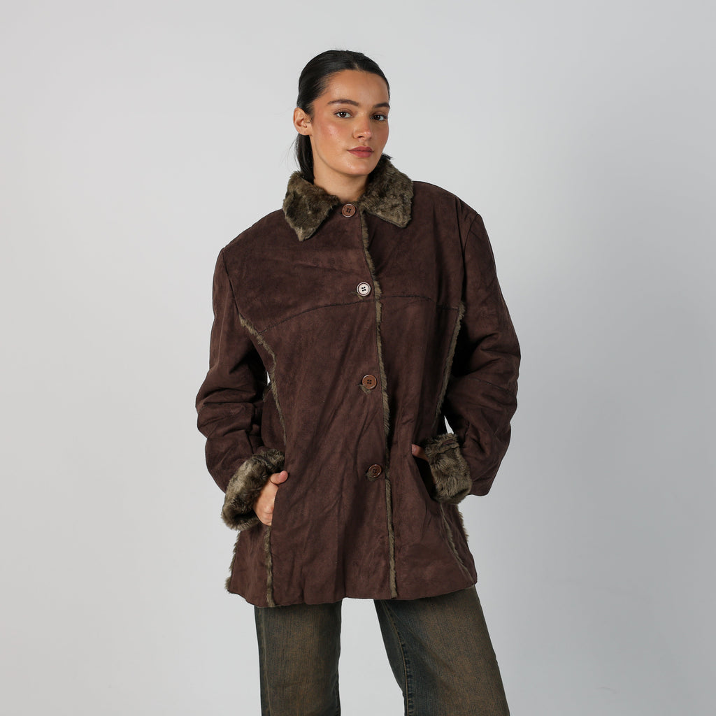 Brown Y2K Made in Italy Afghan Coat Faux fur (L)