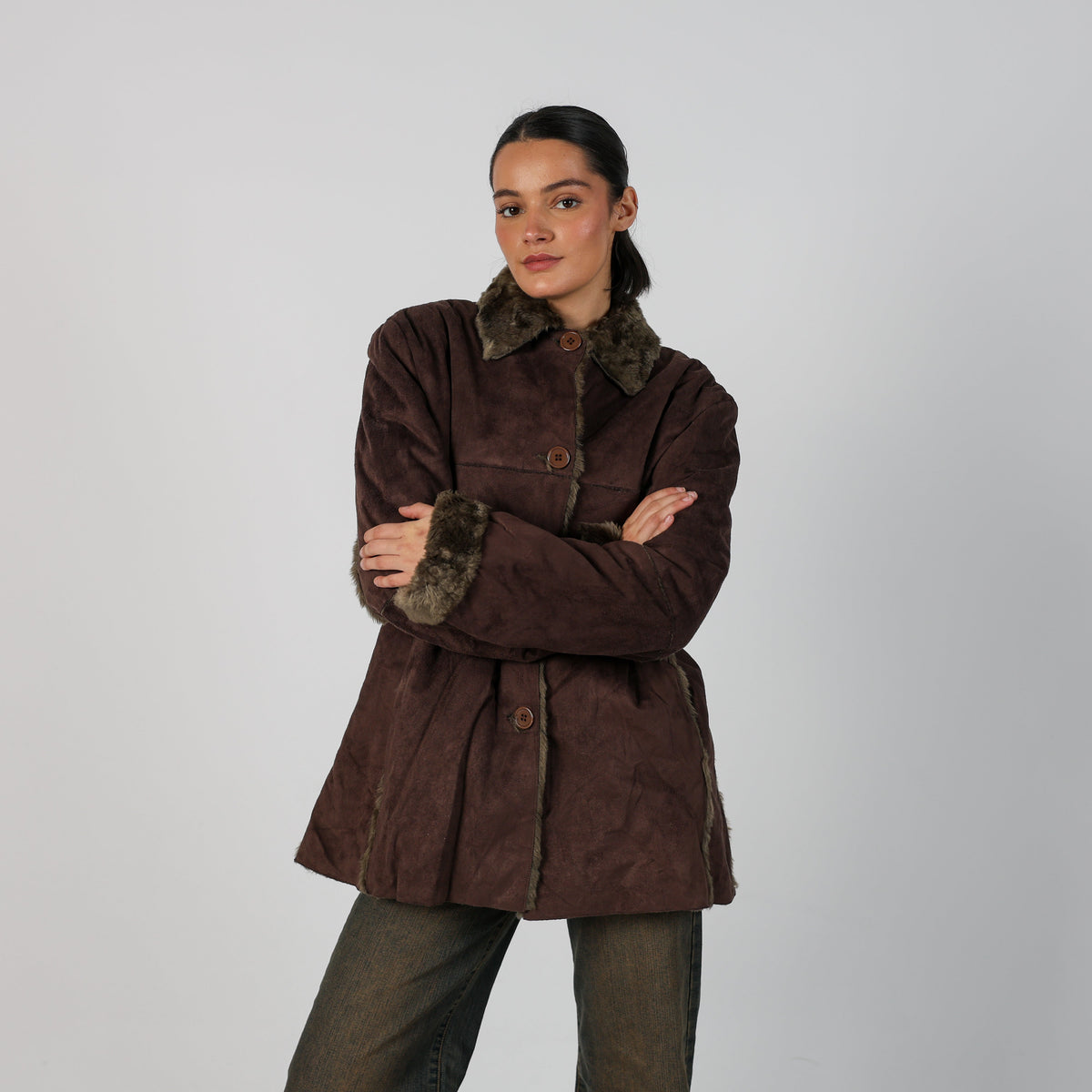 Brown Y2K Made in Italy Afghan Coat Faux fur (L)