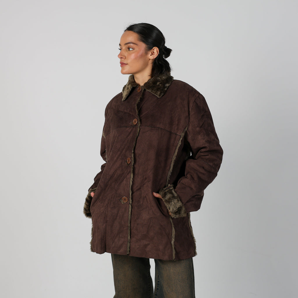 Brown Y2K Made in Italy Afghan Coat Faux fur (L)