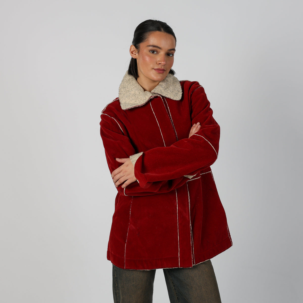 Red Y2K Made in Italy Shearling Coat (M)