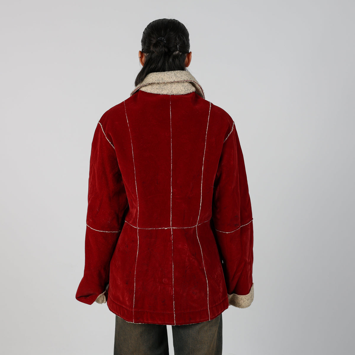 Red Y2K Made in Italy Shearling Coat (M)
