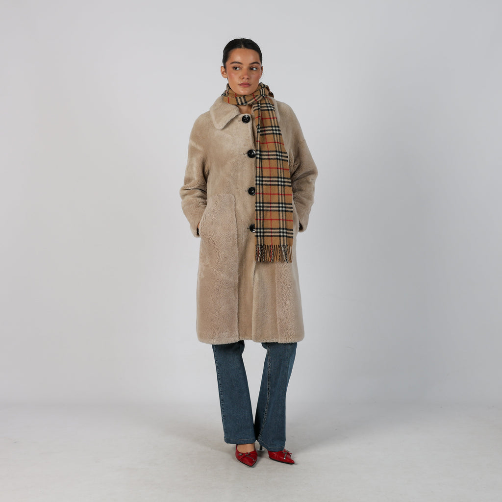 Beige Y2K Shearling Coat Faux fur (M)