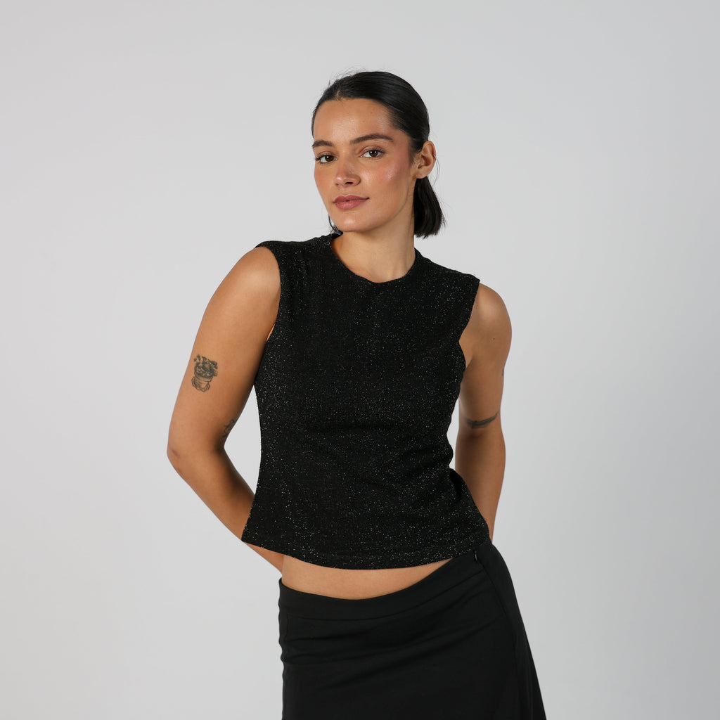 Black Y2K Max&Co. Knitted Top Gold fleck (S)