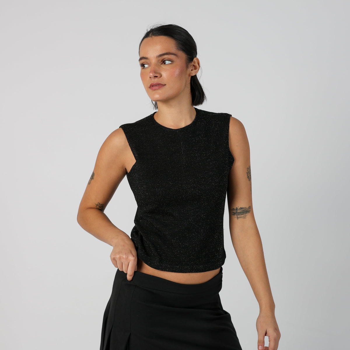 Black Y2K Max&Co. Knitted Top Gold fleck (S)