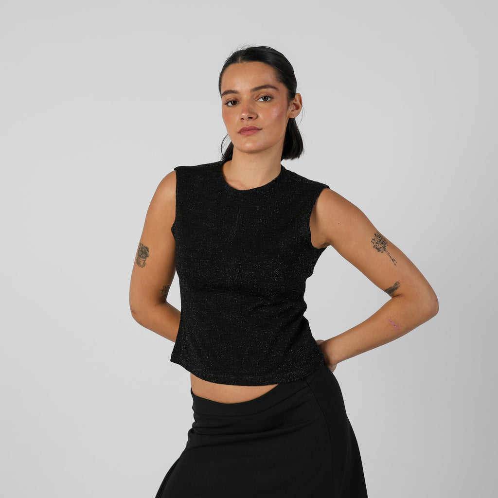 Black Y2K Max&Co. Knitted Top Gold fleck (S)