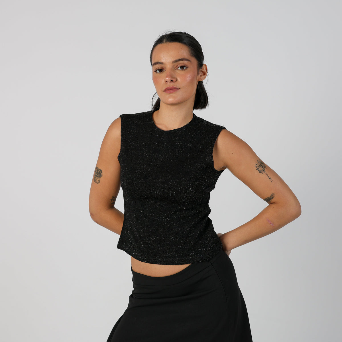 Black Y2K Max&Co. Knitted Top Gold fleck (S)