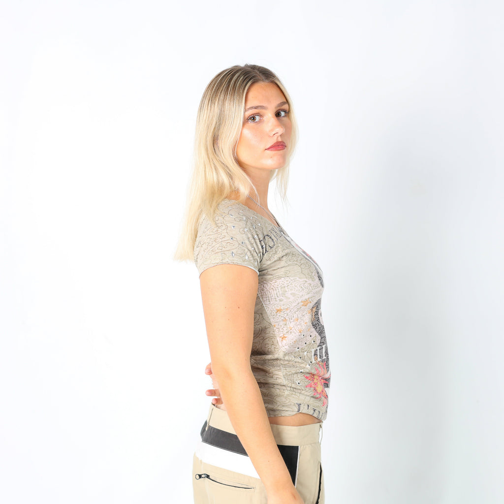 Khaki Green Y2K Custo Barcelona T-shirt Studded (M)