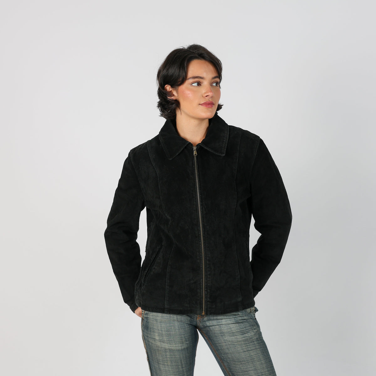 Black Y2K Effetti Suede Jacket (M)