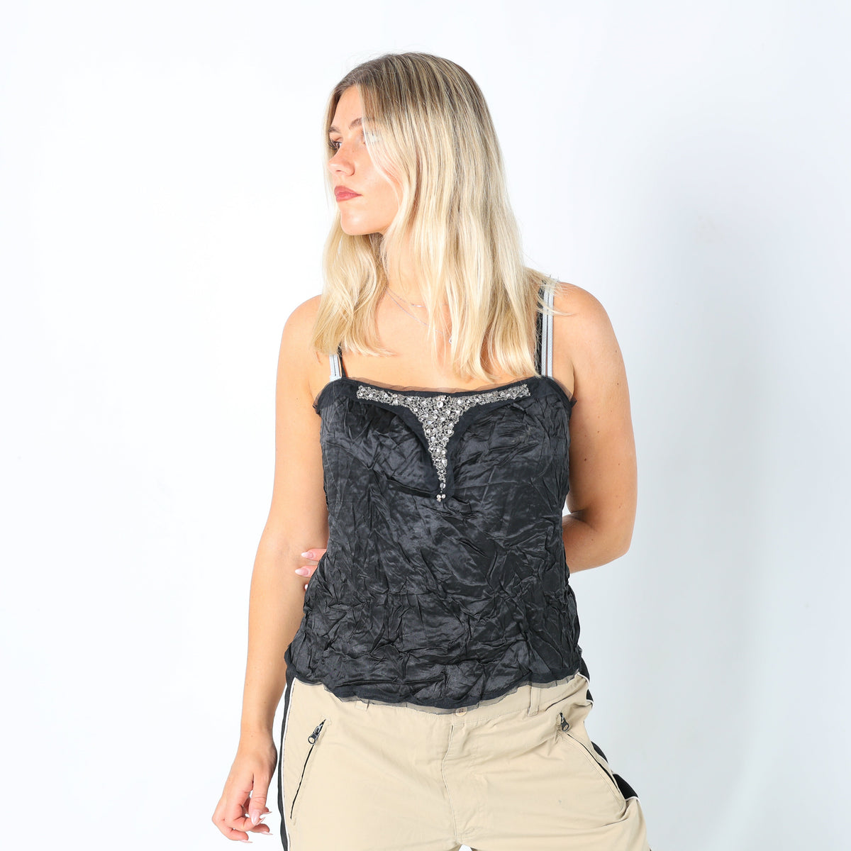 Black Y2K Yamamay Cami Embellished front (L)