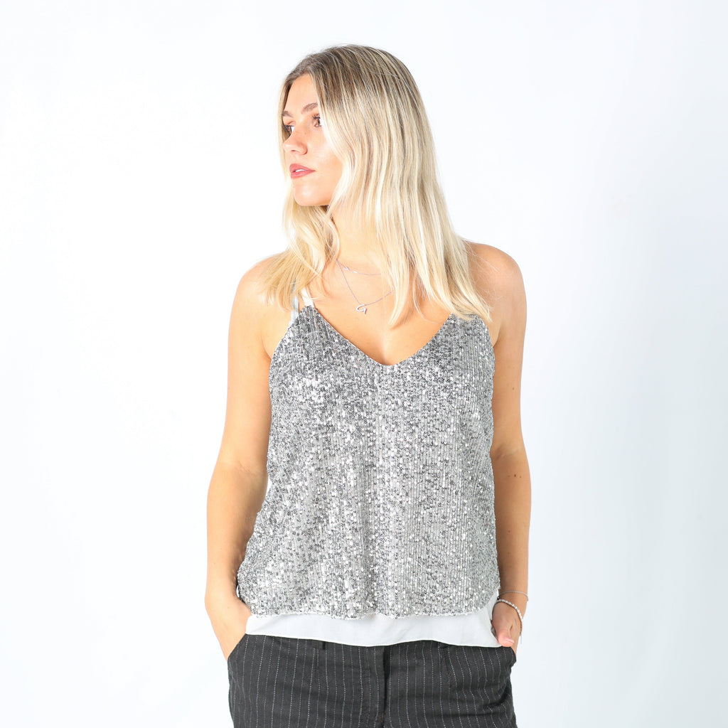 Silver Y2K Cami Sequin (M)