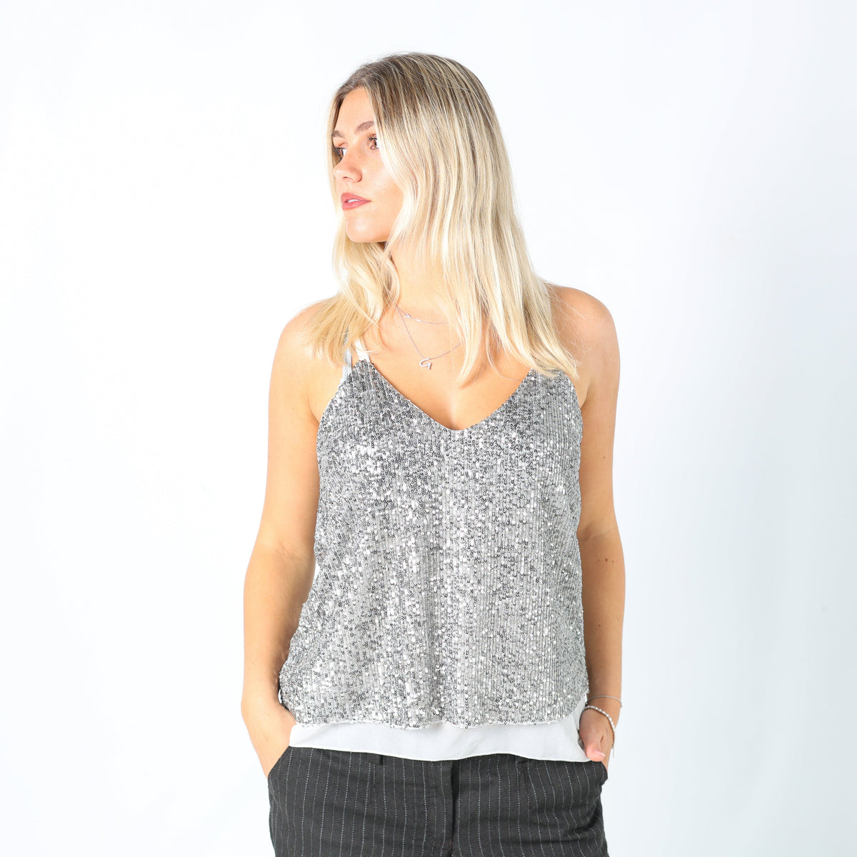 Silver Y2K Cami Sequin (M)