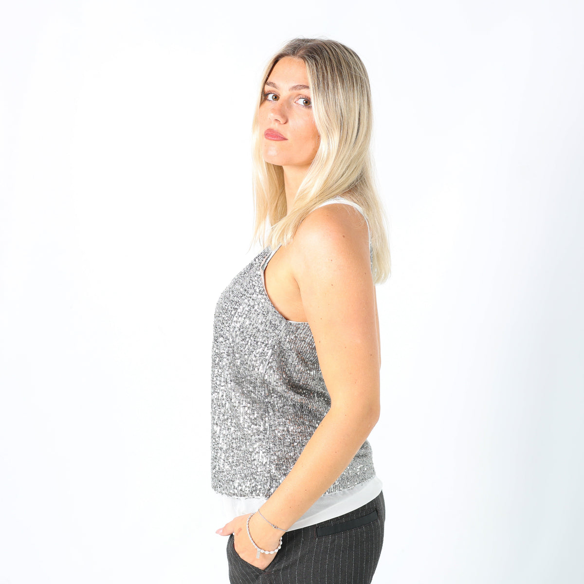 Silver Y2K Cami Sequin (M)
