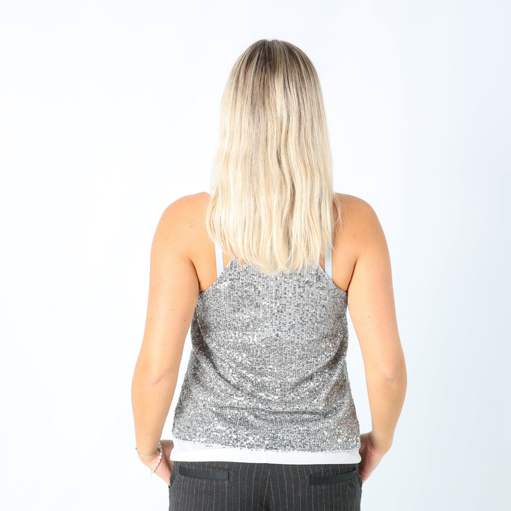 Silver Y2K Cami Sequin (M)