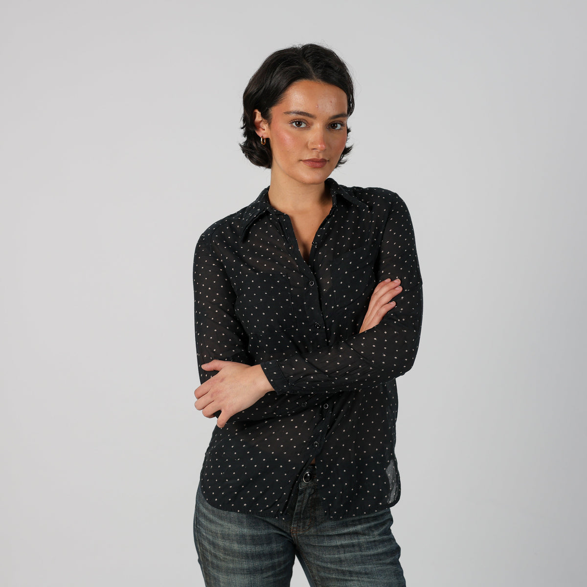 Black Y2K Diesel Shirt Semi-sheer (S)
