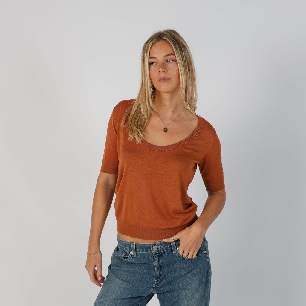 Orange Y2K Trussardi Woven Top (M)
