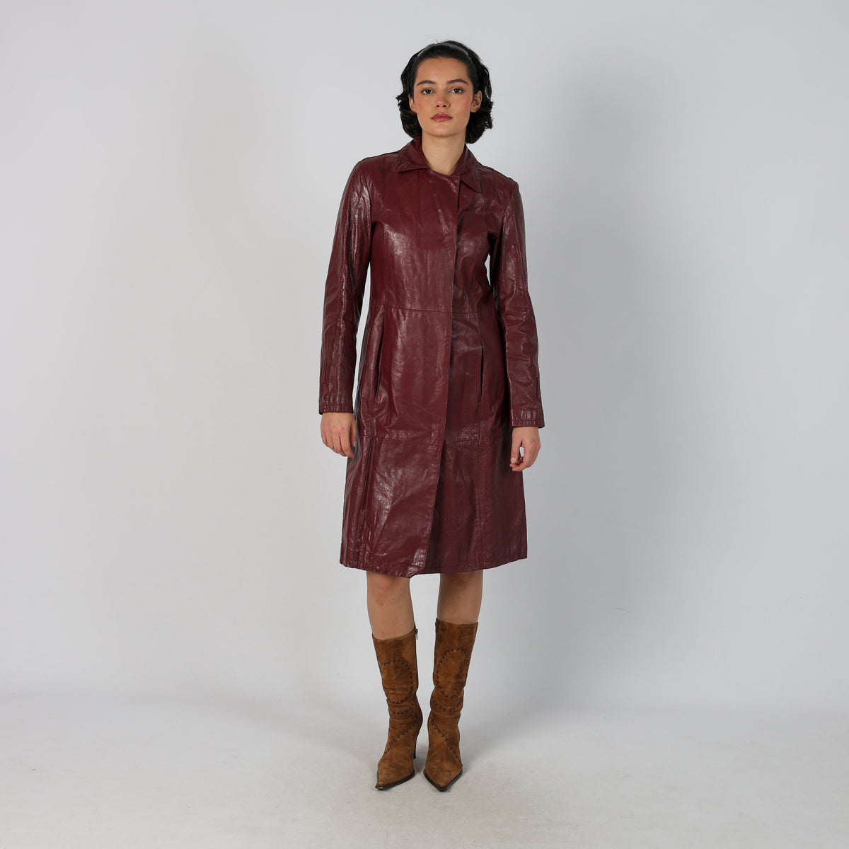 Burgundy Red 90s Trench Coat Leather (S)