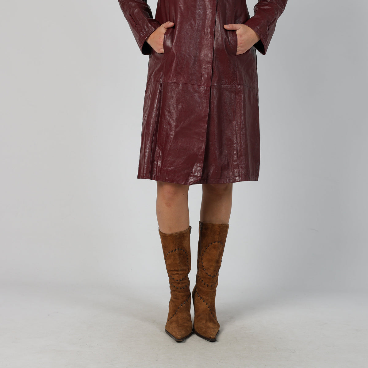 Burgundy Red 90s Trench Coat Leather (S)