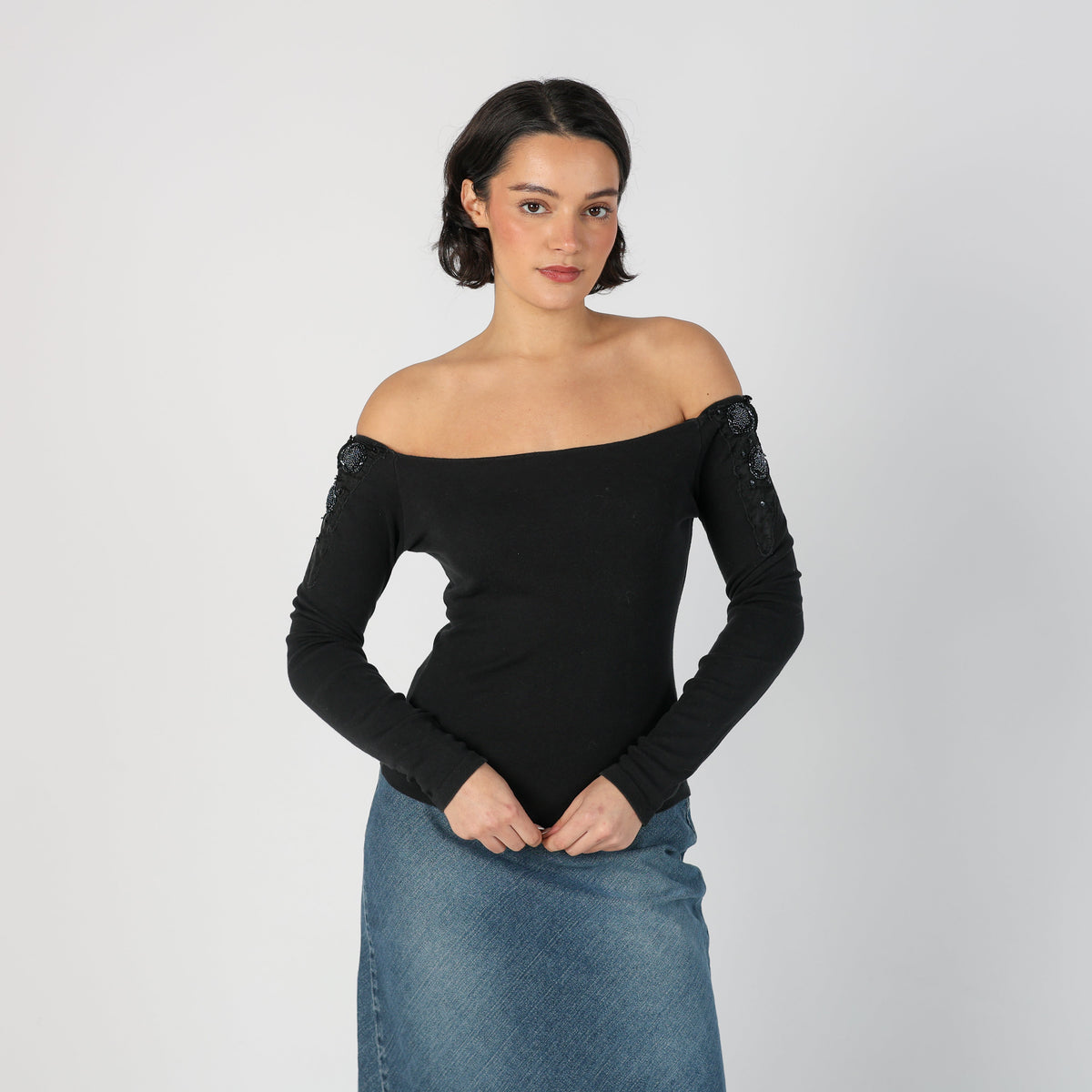 Black Y2K Sisley Bardot Top (XS)
