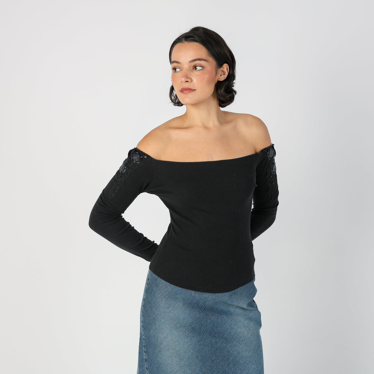 Black Y2K Sisley Bardot Top (XS)