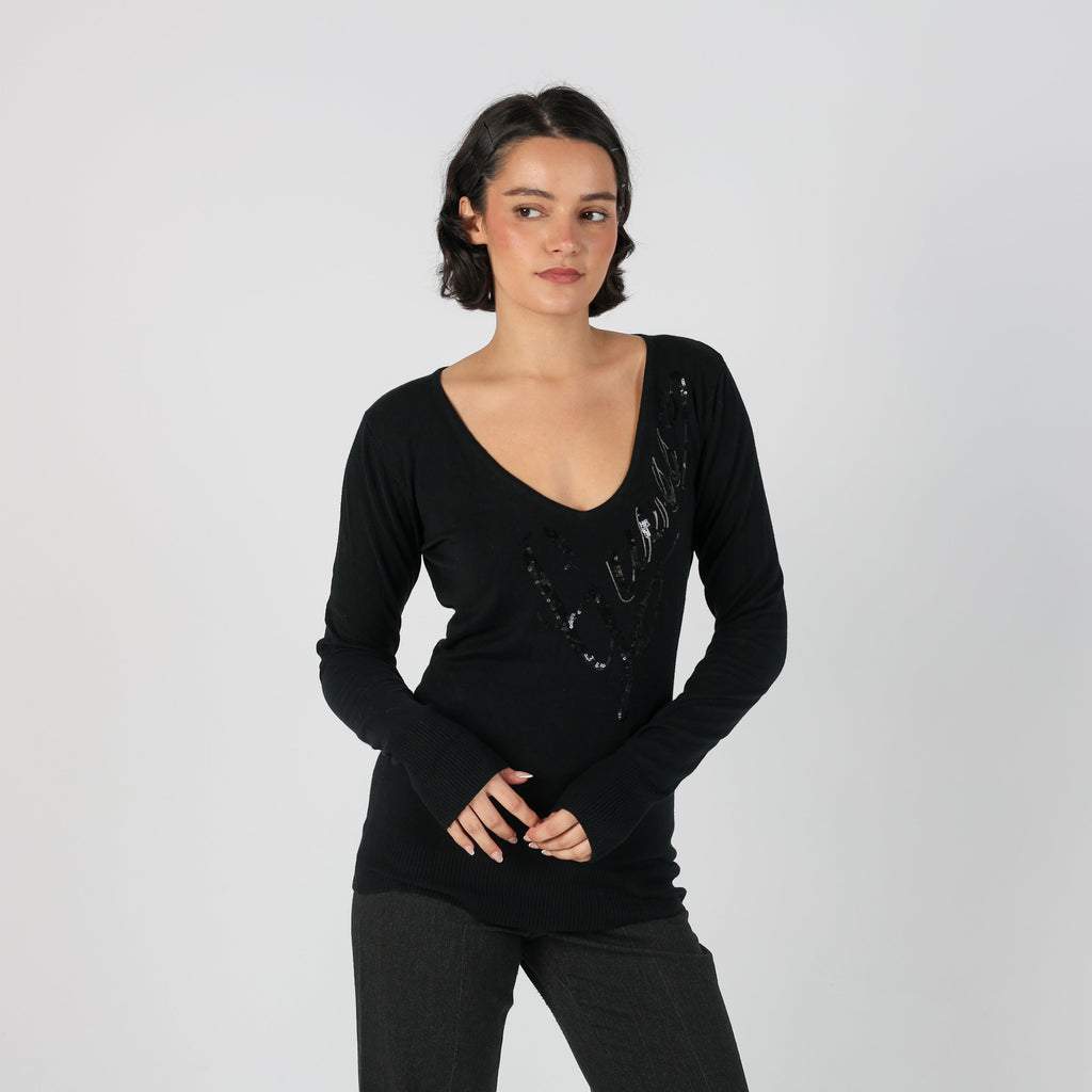 Black Y2K Guess Long Sleeve Top (M)