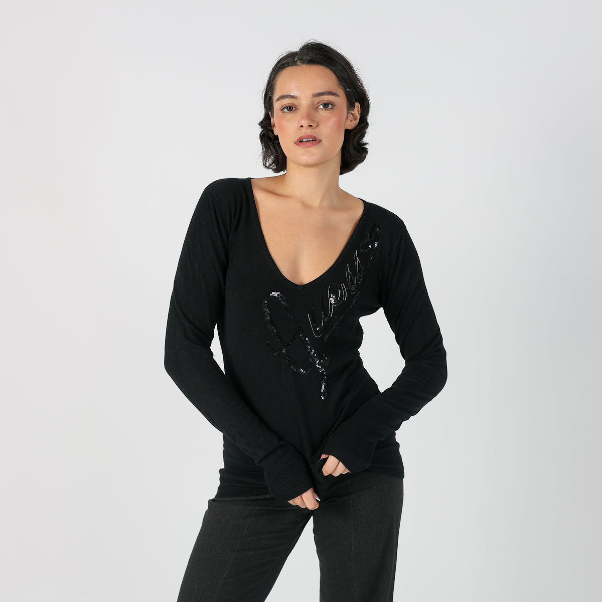 Black Y2K Guess Long Sleeve Top (M)
