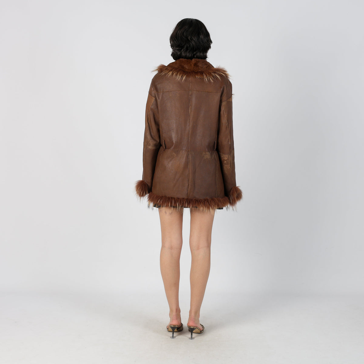 Brown Y2K Afghan Coat Faux Fur (M)