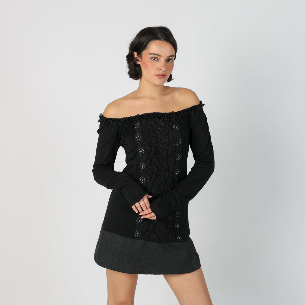 Black Y2K Long Sleeve Top (S)
