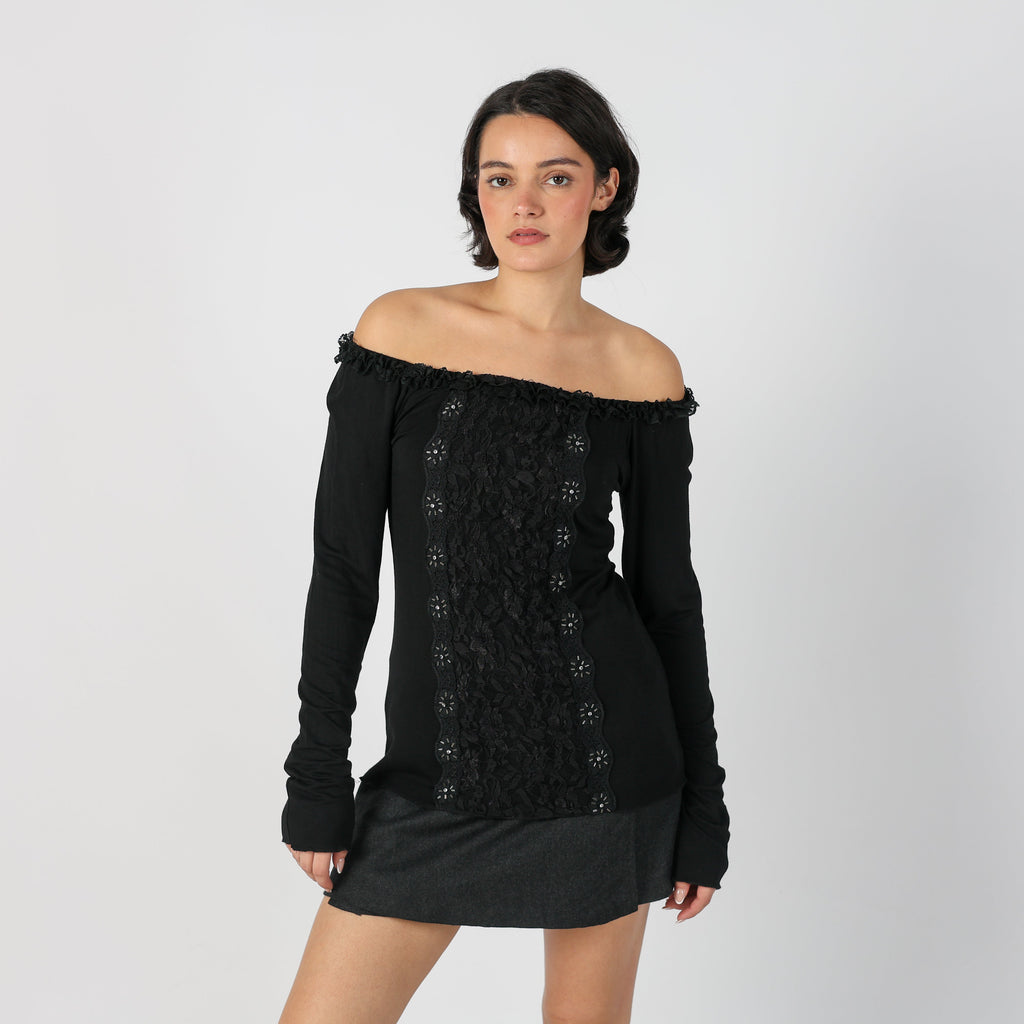 Black Y2K Long Sleeve Top (S)