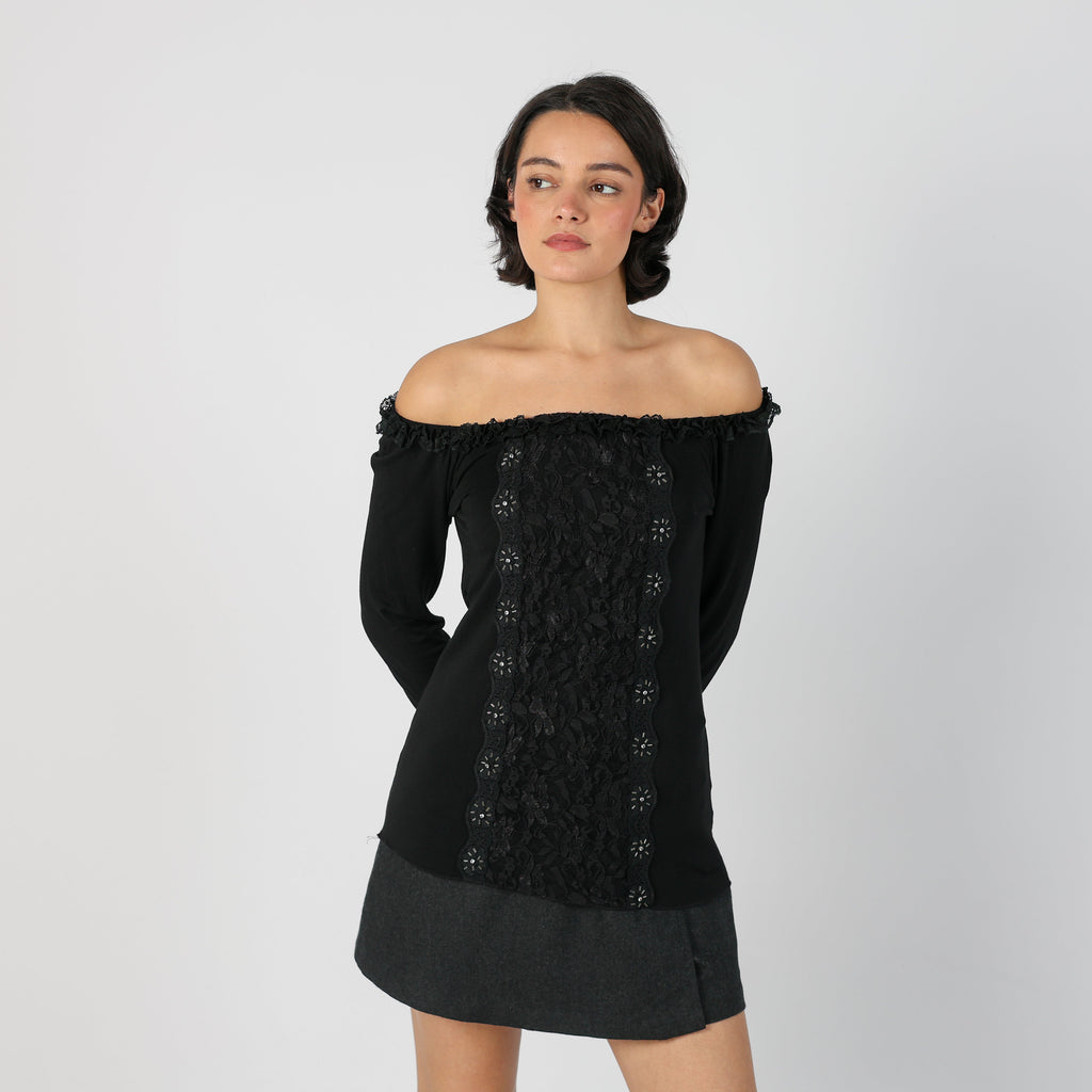 Black Y2K Long Sleeve Top (S)