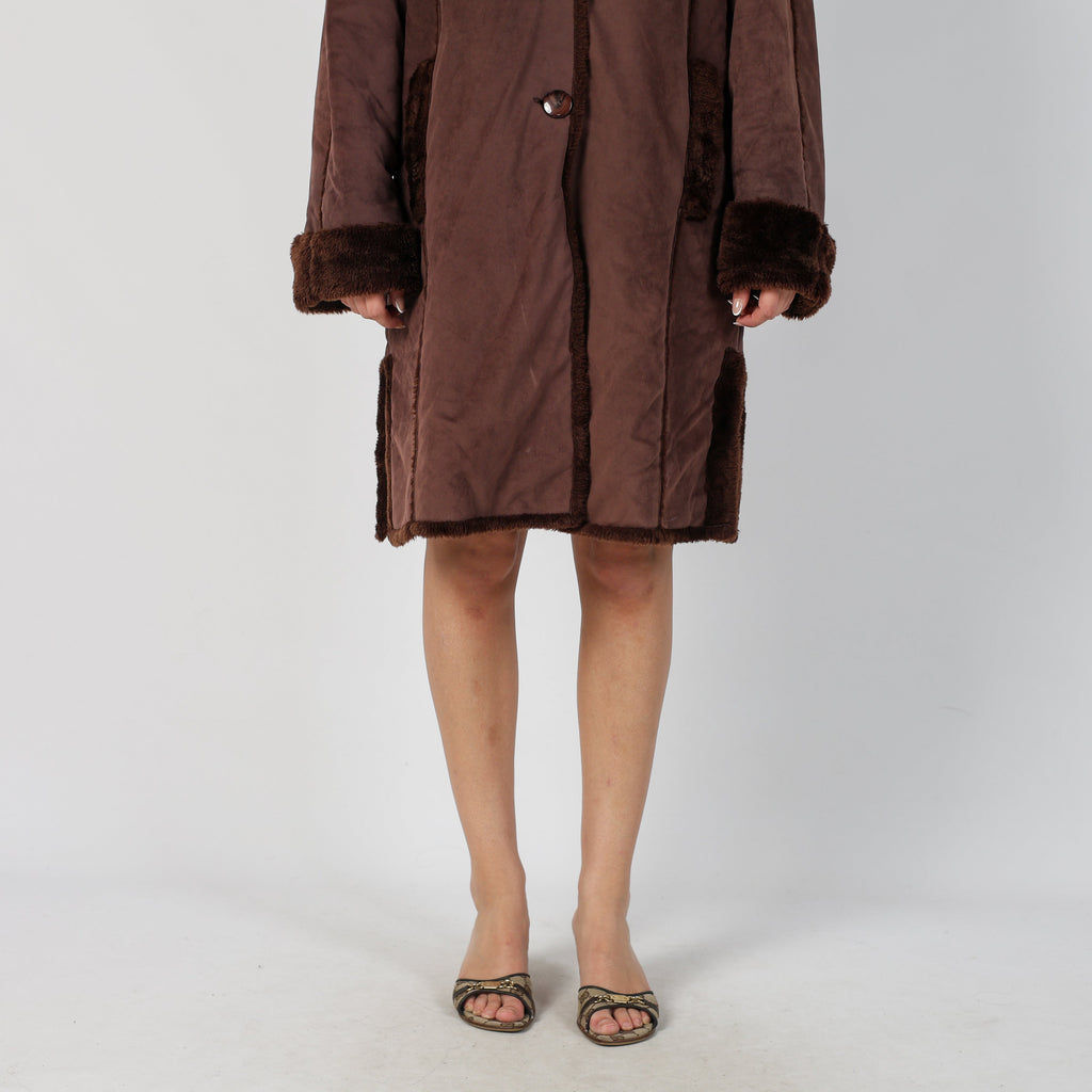 Brown Y2K Made in Italy Afghan Coat (M)