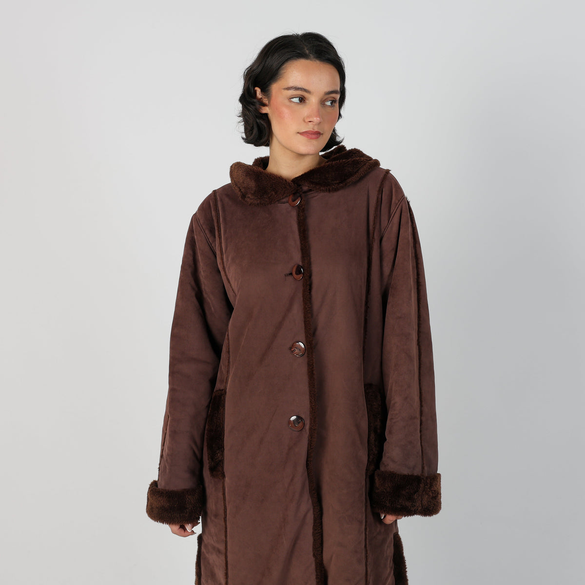 Brown Y2K Made in Italy Afghan Coat (M)