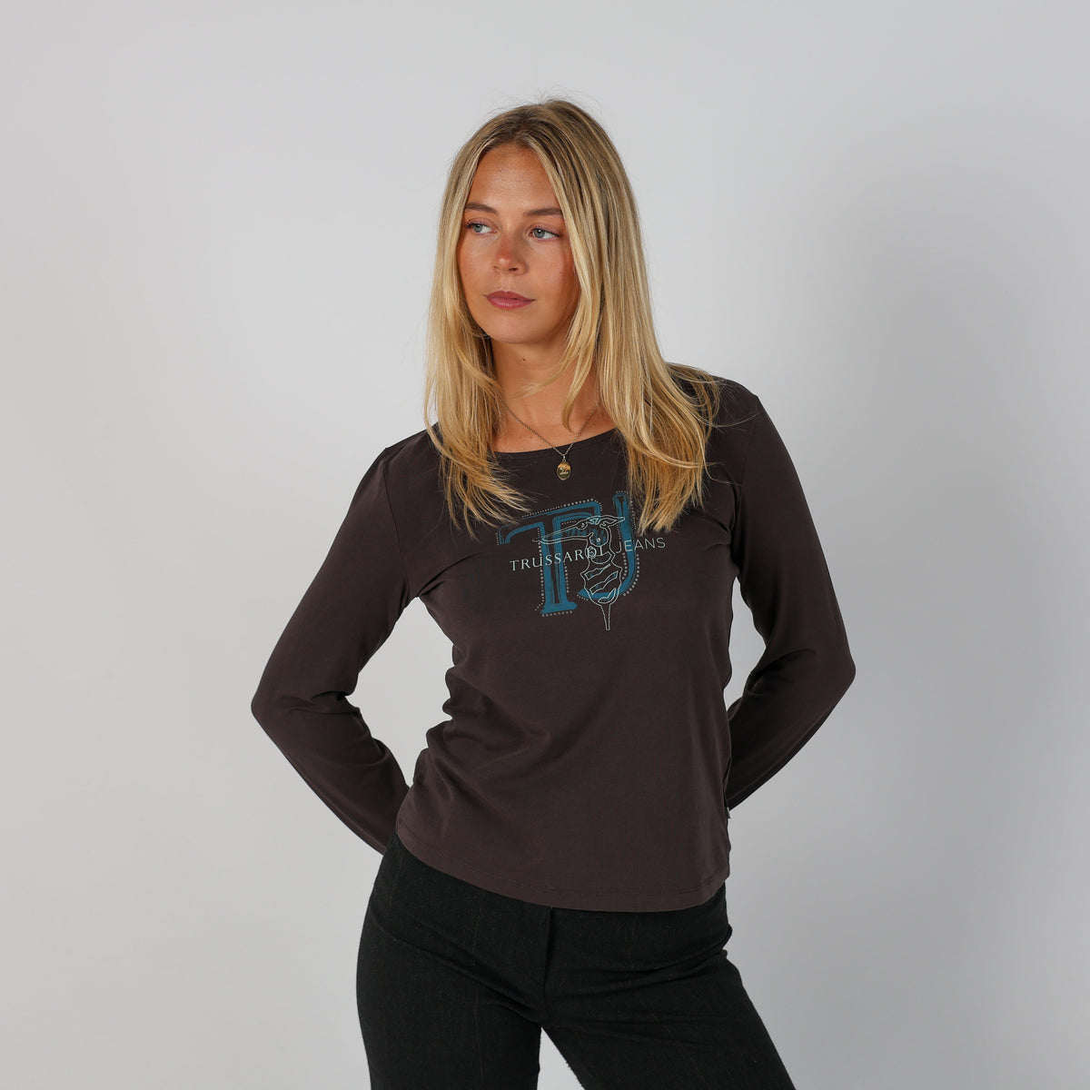 Brown Y2K Trussardi Long Sleeve Top (M)