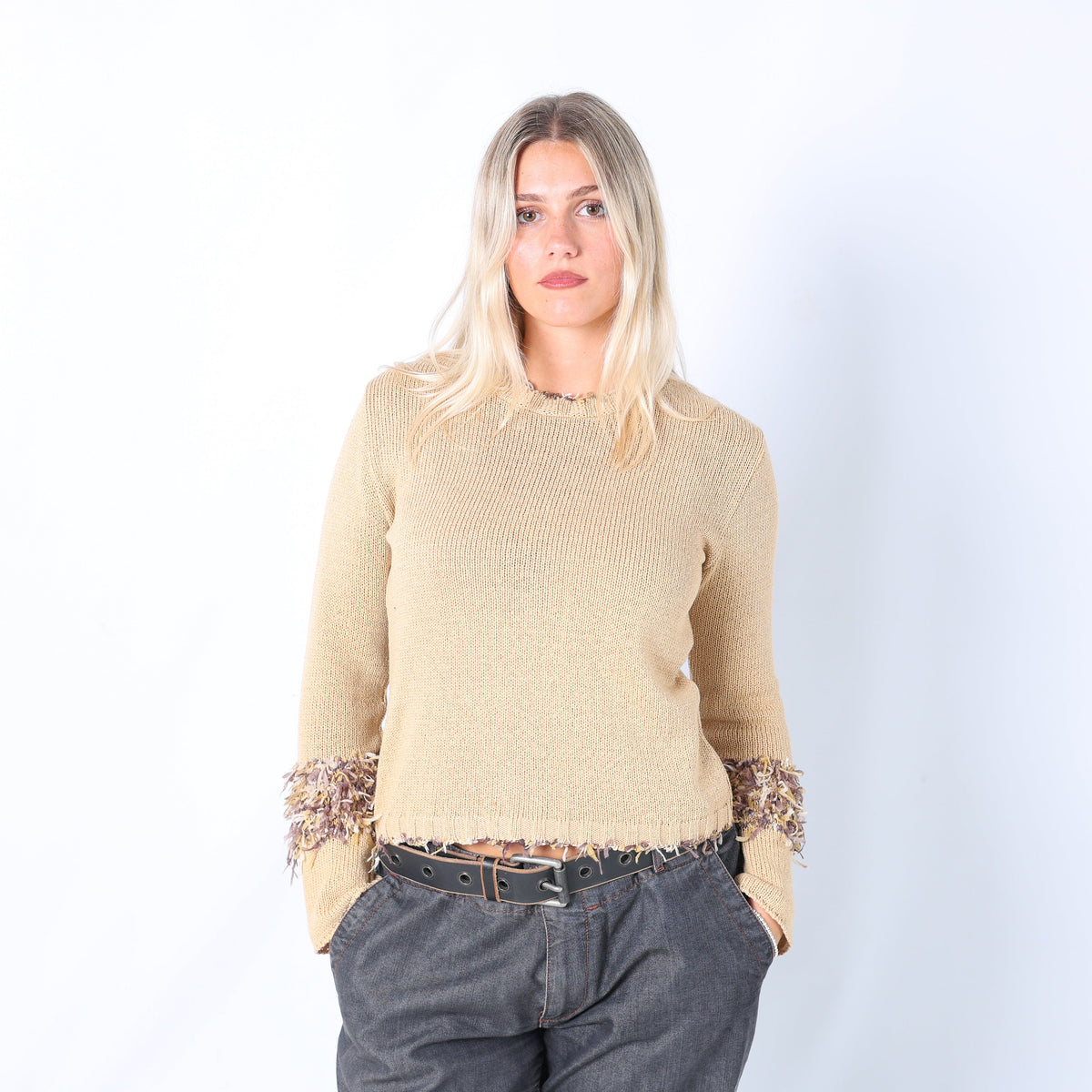 Beige Y2K Knitted Top (L)