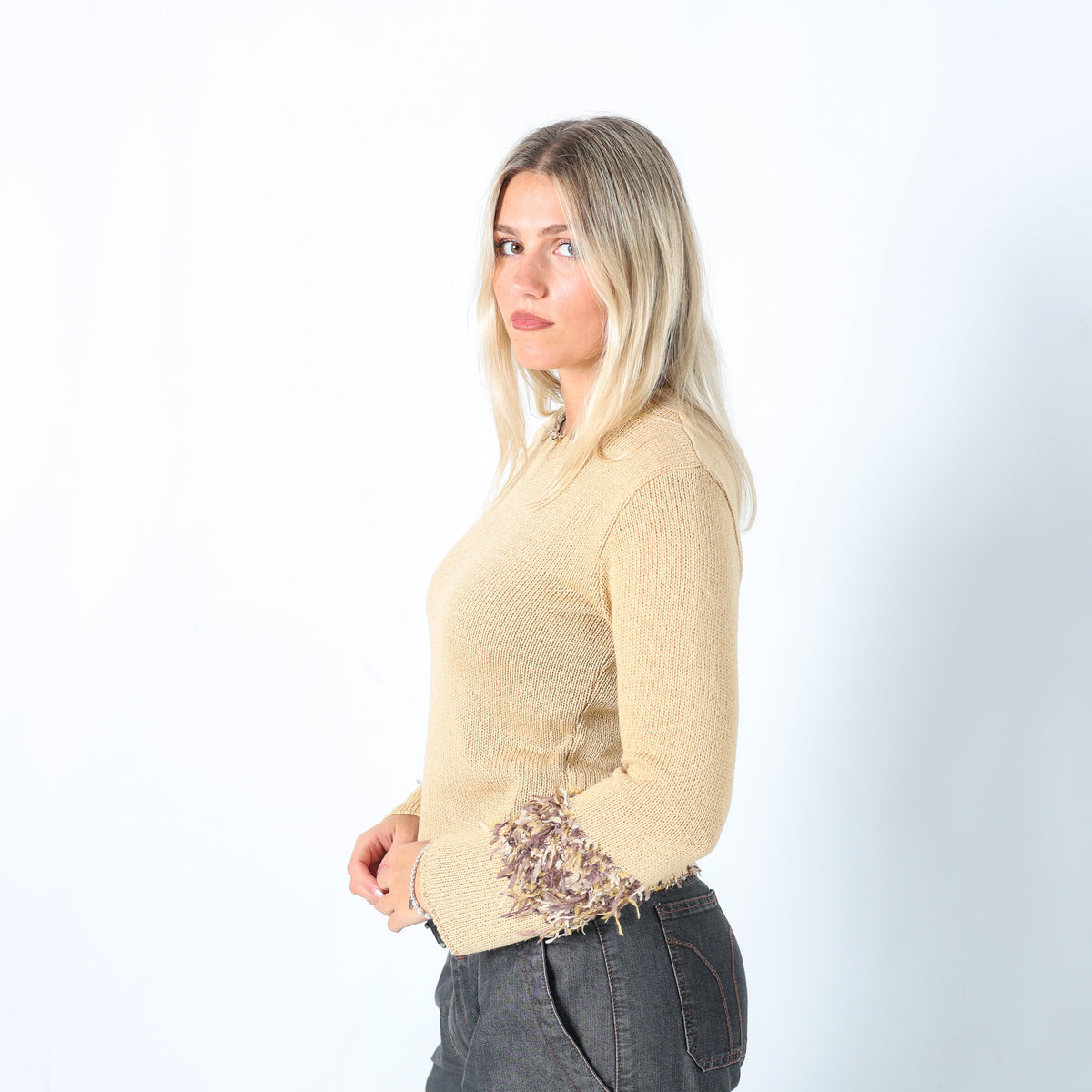 Beige Y2K Knitted Top (L)
