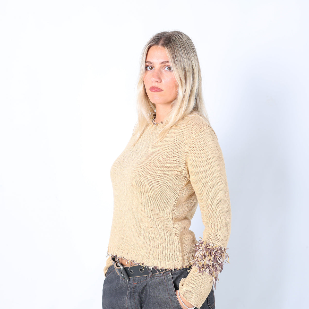 Beige Y2K Knitted Top (L)