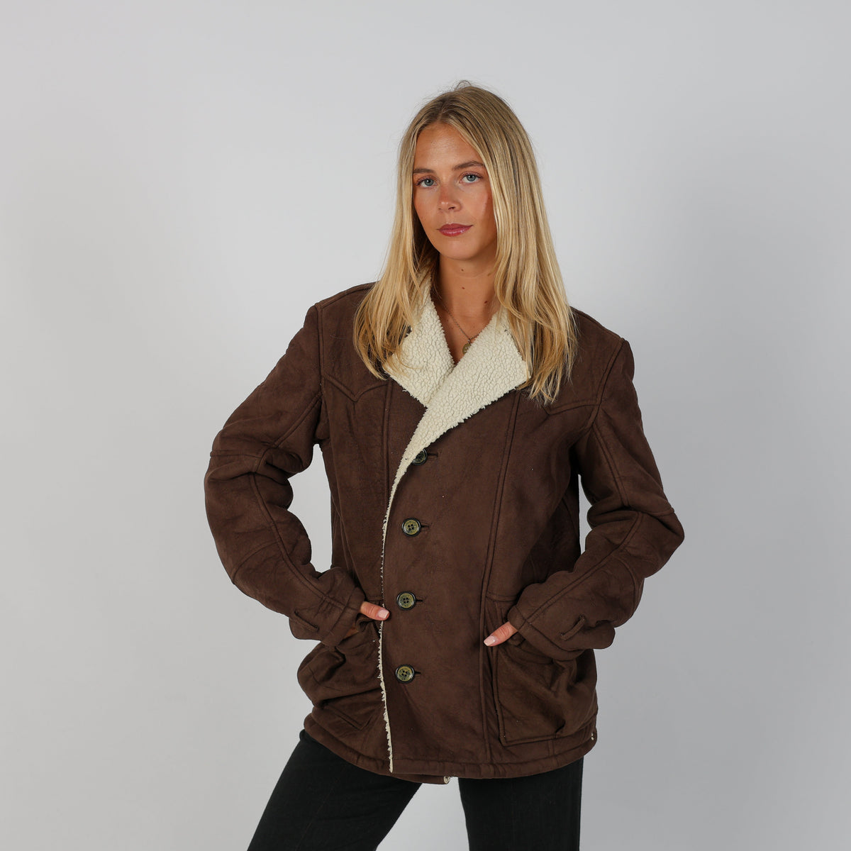 Brown Y2K Guru Shearling Coat (L)