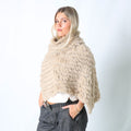 Beige Y2K Conbipel Knitted Top Fur Poncho (M)