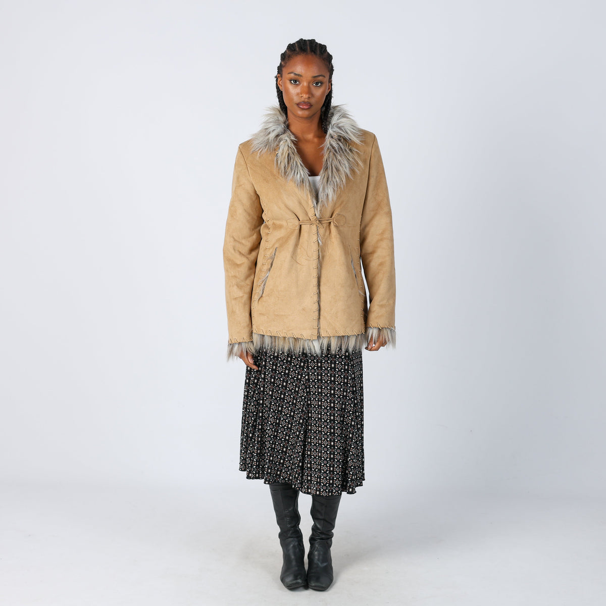 Beige Y2K Afghan Coat (S)